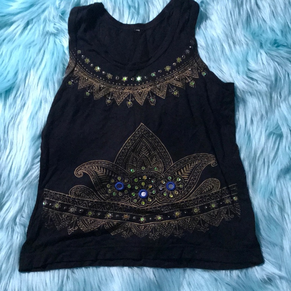 Boho black and gold XS tank top